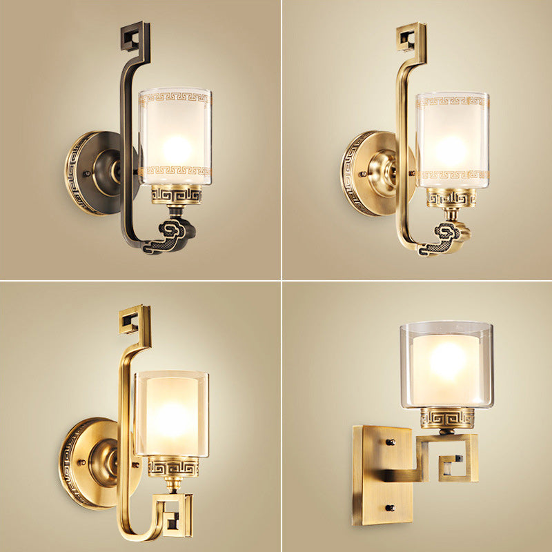 Chinese Cylinder Auspicious Cloud 1-Light Wall Sconce Lamp