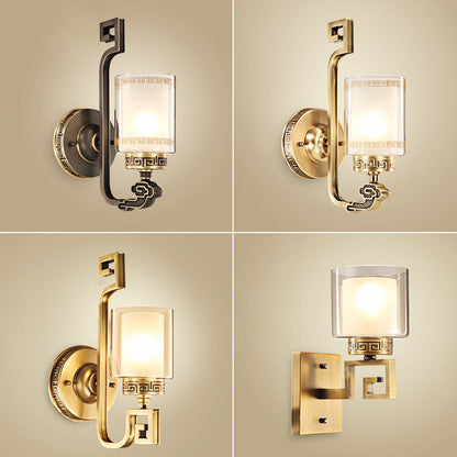 Chinese Cylinder Auspicious Cloud 1-Light Wall Sconce Lamp