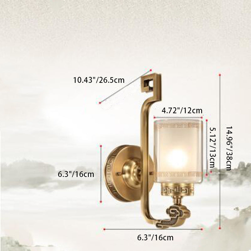 Chinese Cylinder Auspicious Cloud 1-Light Wall Sconce Lamp