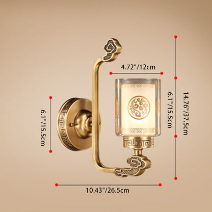 Chinese Cylinder Auspicious Cloud 1-Light Wall Sconce Lamp