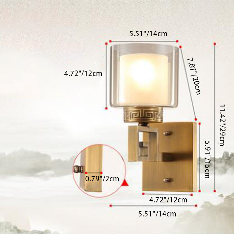 Chinese Cylinder Auspicious Cloud 1-Light Wall Sconce Lamp