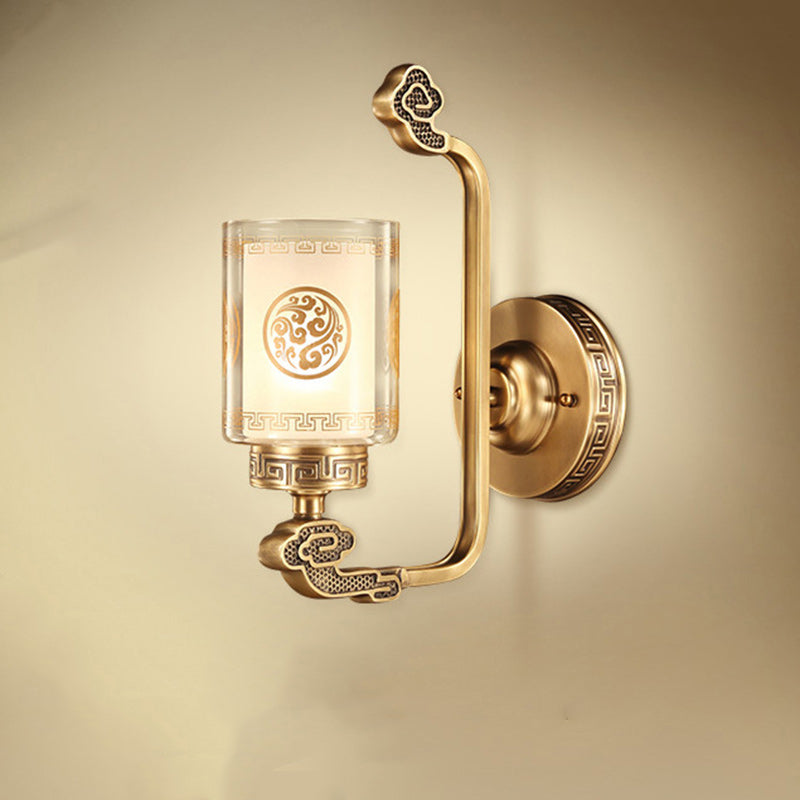 Chinese Cylinder Auspicious Cloud 1-Light Wall Sconce Lamp