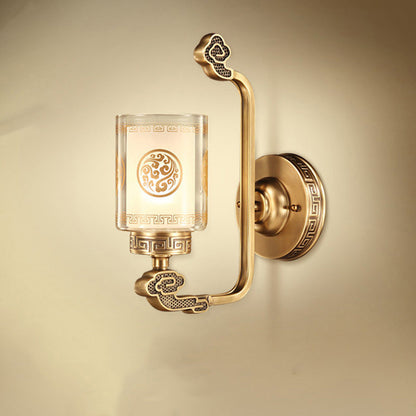 Chinese Cylinder Auspicious Cloud 1-Light Wall Sconce Lamp