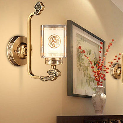 Chinese Cylinder Auspicious Cloud 1-Light Wall Sconce Lamp