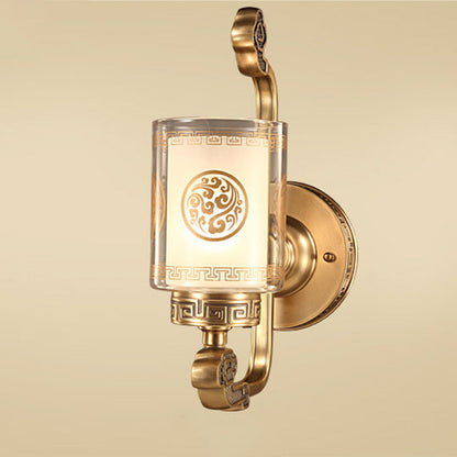Chinese Cylinder Auspicious Cloud 1-Light Wall Sconce Lamp