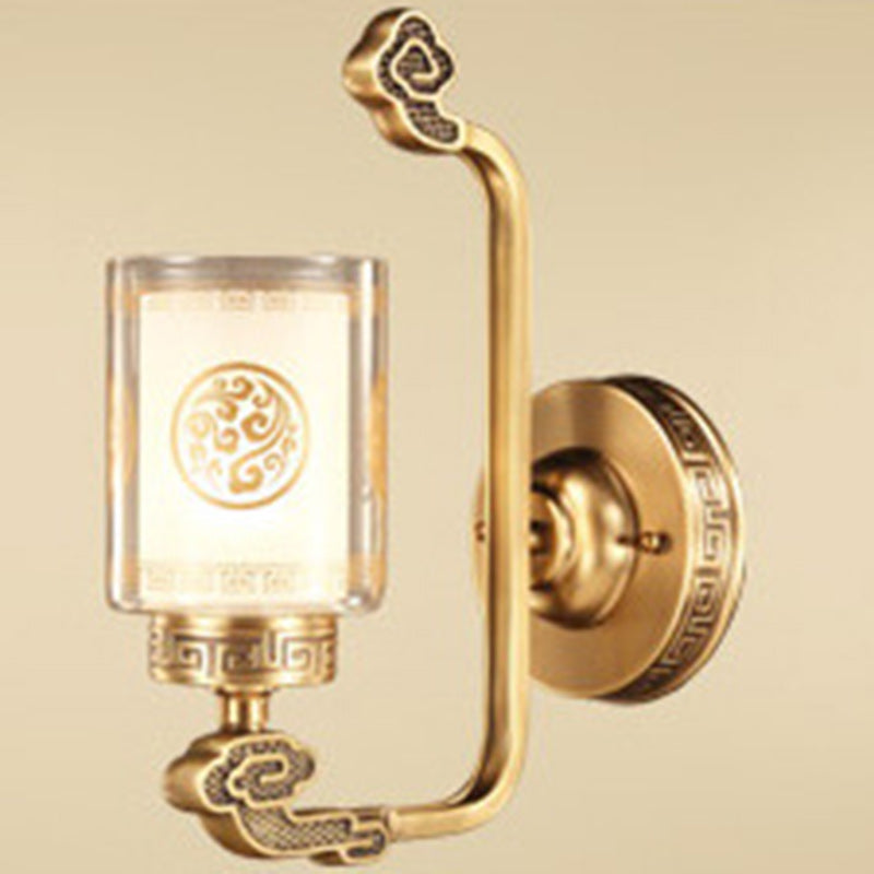 Chinese Cylinder Auspicious Cloud 1-Light Wall Sconce Lamp