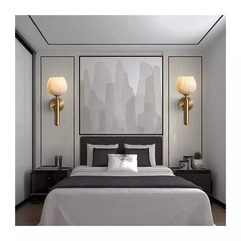 Chinese Copper Marble Flower Bud 1-Light Wall Sconce Lamp