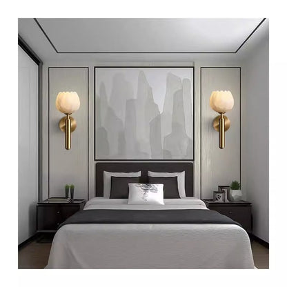 Chinese Copper Marble Flower Bud 1-Light Wall Sconce Lamp