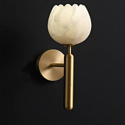 Chinese Copper Marble Flower Bud 1-Light Wall Sconce Lamp