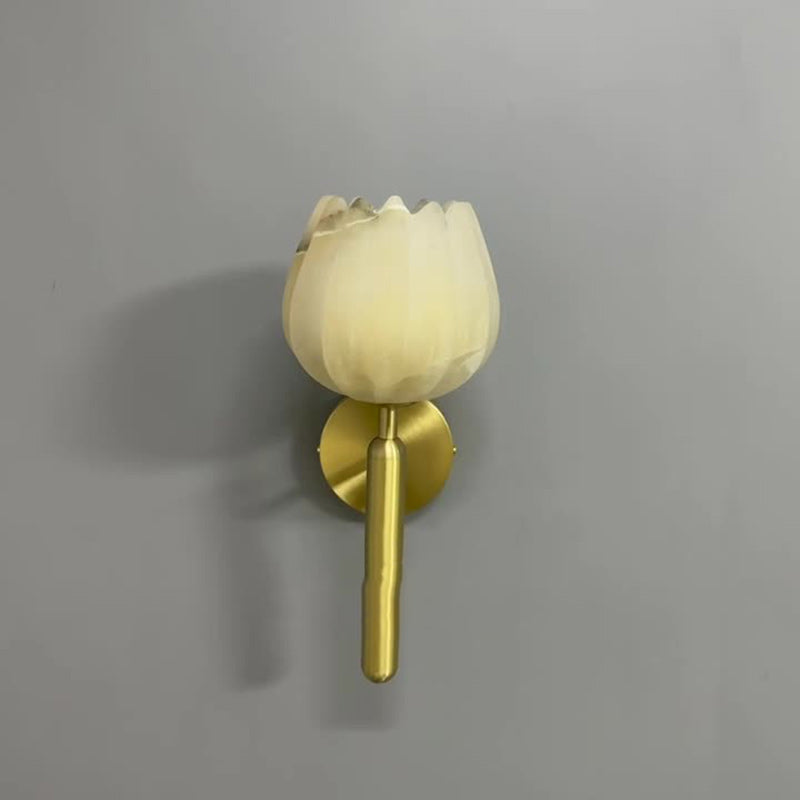 Chinese Copper Marble Flower Bud 1-Light Wall Sconce Lamp