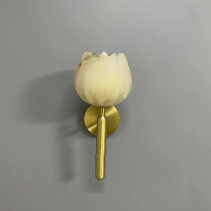 Chinese Copper Marble Flower Bud 1-Light Wall Sconce Lamp