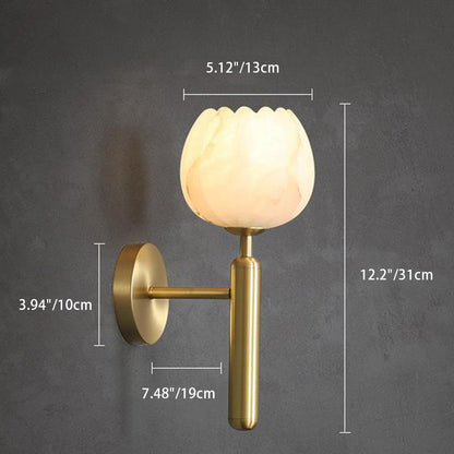 Chinese Copper Marble Flower Bud 1-Light Wall Sconce Lamp