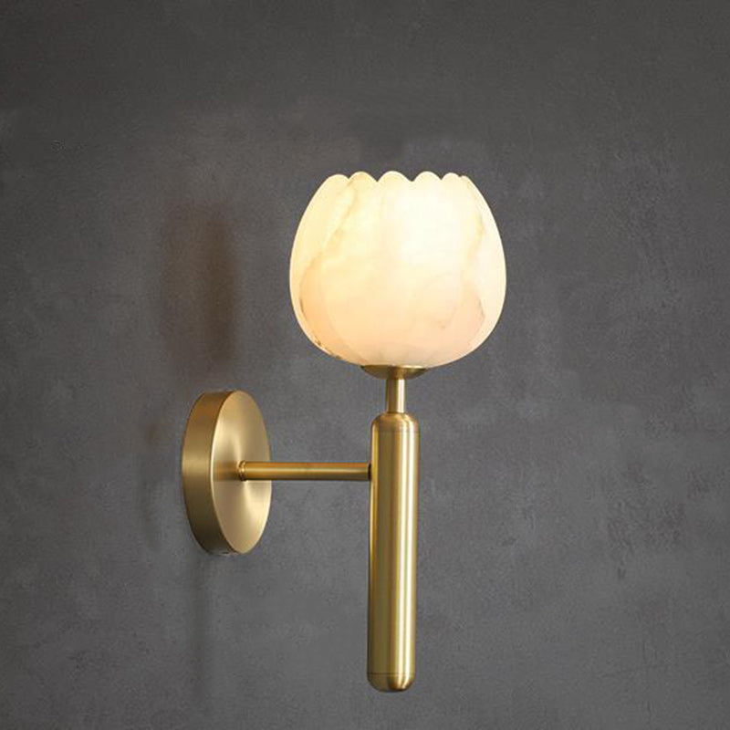 Chinese Copper Marble Flower Bud 1-Light Wall Sconce Lamp