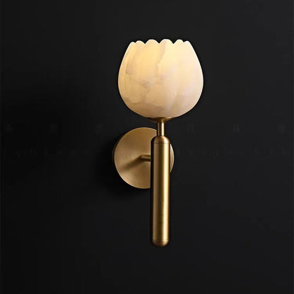 Chinese Copper Marble Flower Bud 1-Light Wall Sconce Lamp