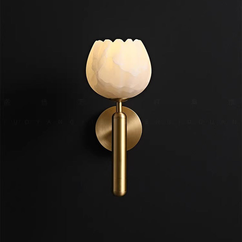 Chinese Copper Marble Flower Bud 1-Light Wall Sconce Lamp