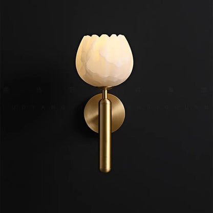 Chinese Copper Marble Flower Bud 1-Light Wall Sconce Lamp