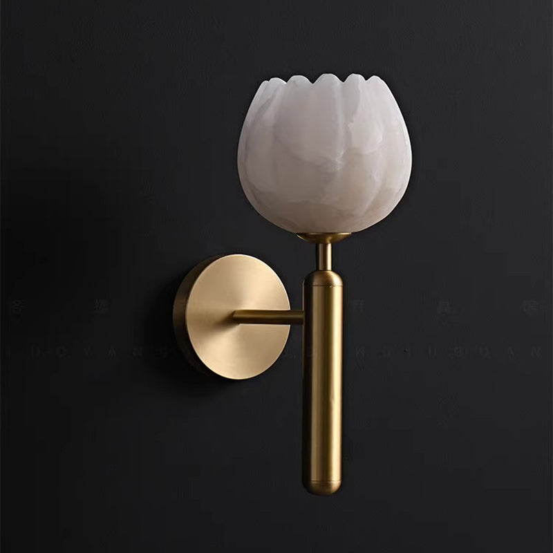 Chinese Copper Marble Flower Bud 1-Light Wall Sconce Lamp