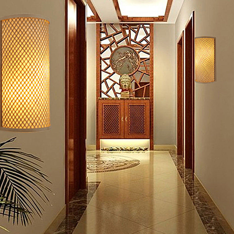Japanese Semicircle Cylinder 2-Light Wall Sconce Lamp