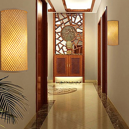 Japanese Semicircle Cylinder 2-Light Wall Sconce Lamp