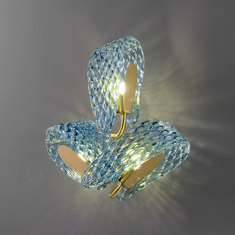 Luxury Copper Glass Flake Floral 2/3 Light Wall Sconce Lamp