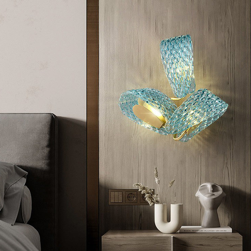 Luxury Copper Glass Flake Floral 2/3 Light Wall Sconce Lamp
