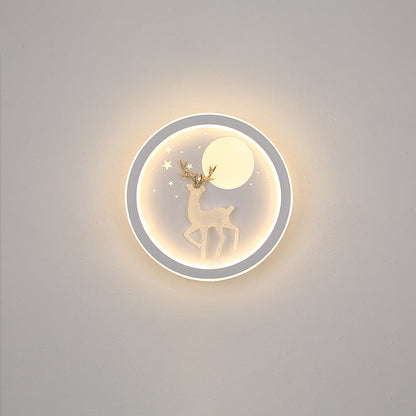 Iron Silica Round Moon Deer Pine Tree LED Wall Sconce Lamp