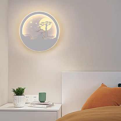 Iron Silica Round Moon Deer Pine Tree LED Wall Sconce Lamp