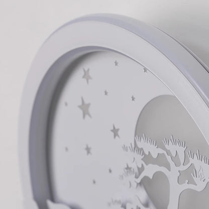 Iron Silica Round Moon Deer Pine Tree LED Wall Sconce Lamp
