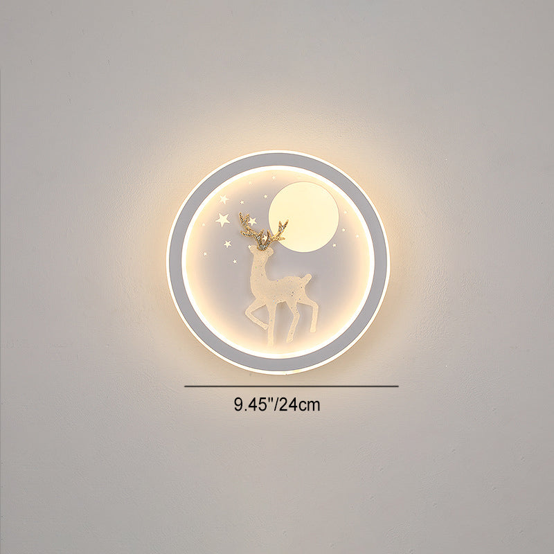 Iron Silica Round Moon Deer Pine Tree LED Wall Sconce Lamp