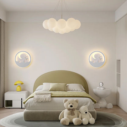 Iron Silica Round Moon Deer Pine Tree LED Wall Sconce Lamp