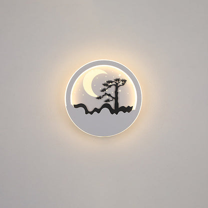 Iron Silica Round Moon Deer Pine Tree LED Wall Sconce Lamp