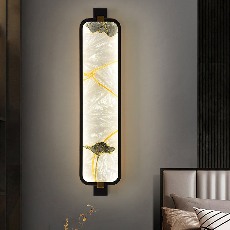 Chinese Rectangular Enamel Carving LED Wall Sconce Lamp