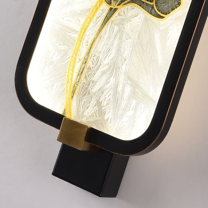 Chinese Rectangular Enamel Carving LED Wall Sconce Lamp