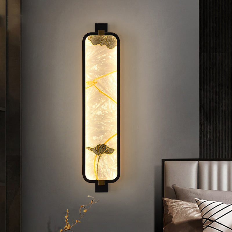 Chinese Rectangular Enamel Carving LED Wall Sconce Lamp