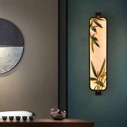 Chinese Rectangular Enamel Carving LED Wall Sconce Lamp