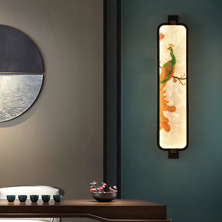 Chinese Rectangular Enamel Carving LED Wall Sconce Lamp