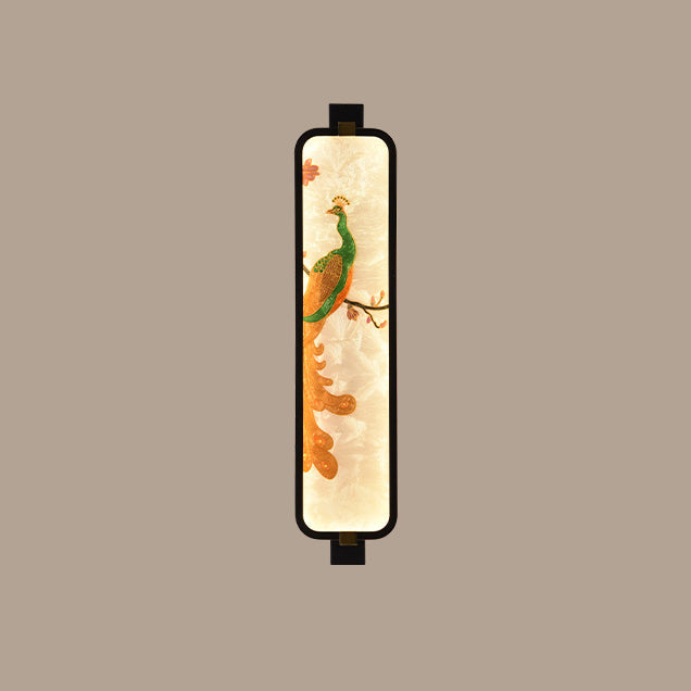 Chinese Rectangular Enamel Carving LED Wall Sconce Lamp