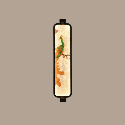 Chinese Rectangular Enamel Carving LED Wall Sconce Lamp