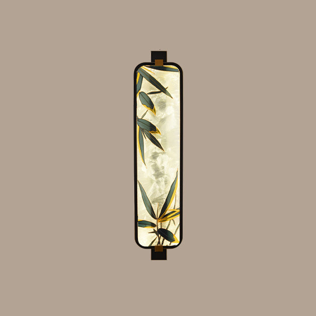 Chinese Rectangular Enamel Carving LED Wall Sconce Lamp