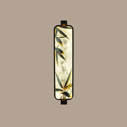 Chinese Rectangular Enamel Carving LED Wall Sconce Lamp