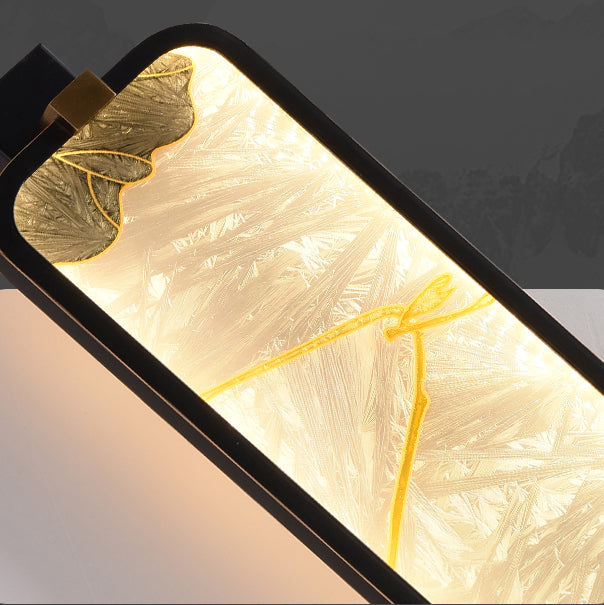 Chinese Rectangular Enamel Carving LED Wall Sconce Lamp