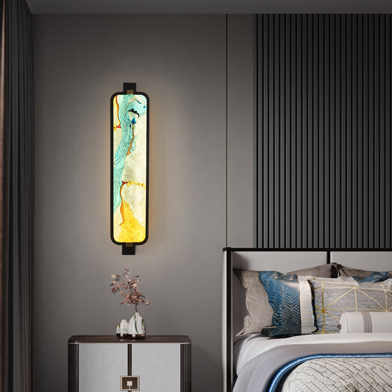 Chinese Rectangular Enamel Carving LED Wall Sconce Lamp