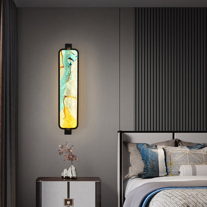 Chinese Rectangular Enamel Carving LED Wall Sconce Lamp