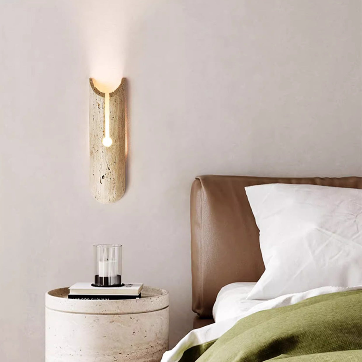 Japanese Travertine Elliptical 1-Light Wall Sconce Lamp