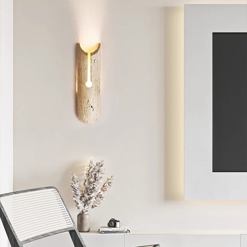 Japanese Travertine Elliptical 1-Light Wall Sconce Lamp