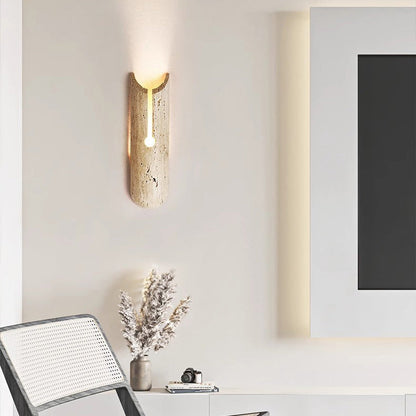 Japanese Travertine Elliptical 1-Light Wall Sconce Lamp