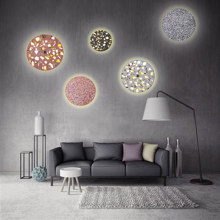 Scandinavian Metal Terrazzo Round LED Wall Sconce Lamp