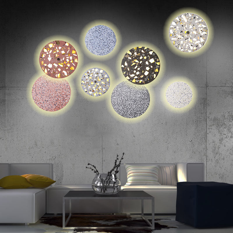 Scandinavian Metal Terrazzo Round LED Wall Sconce Lamp