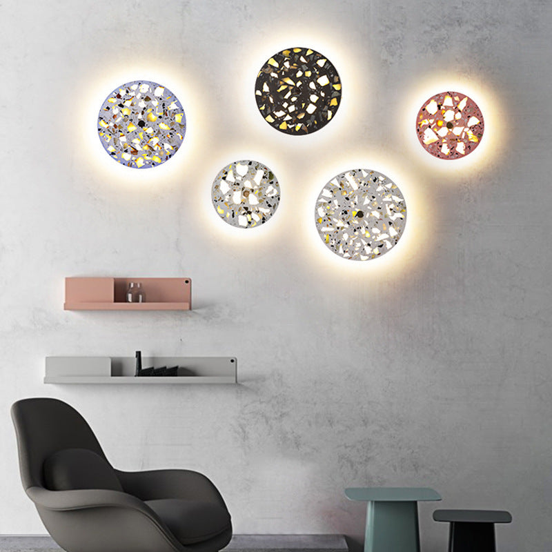 Scandinavian Metal Terrazzo Round LED Wall Sconce Lamp