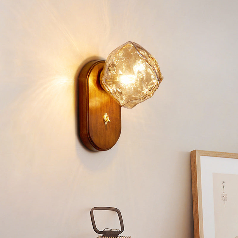 Solid Glass Ice Cube Elliptical 1-Light Wall Sconce Lamp